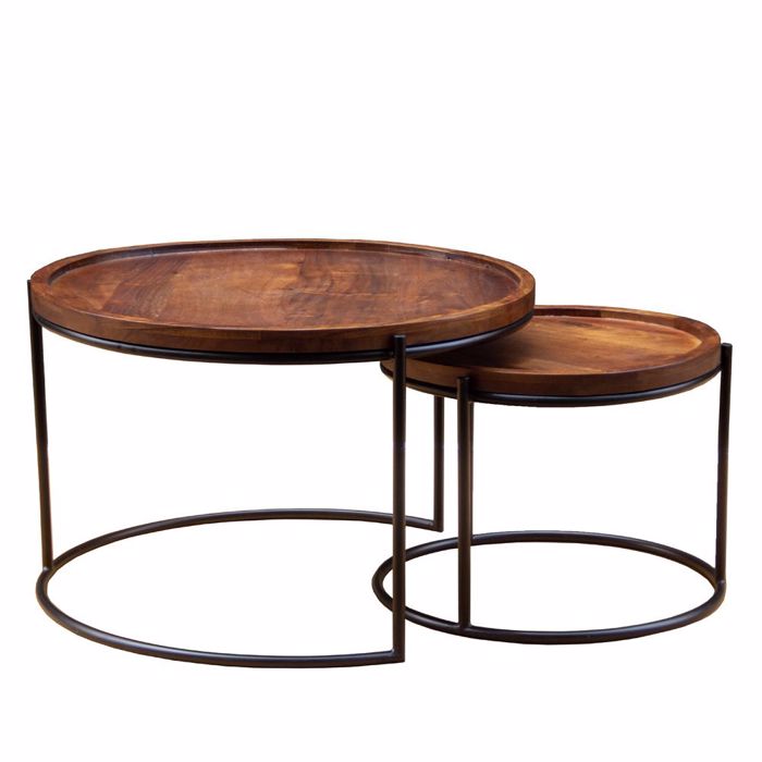 Liberta - Maison CELLINI Σετ των 2 Coffee Table Καρυδί Ανοιχτό/Μαύρο Φ70x43cm 04-1049 Liberta - Maison CELLINI Set ton 2 Coffee Table Karudi Anoixto/Mavro F70x43cm 04-1049